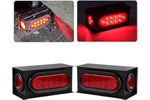 Partswcgg 2Pcs Steel Trailer Lights Boxes Housing Kit w/6 Inch Oval Red LED Trailer Tail Lights 10LED and 2" Round Red LED Side Marker Lights 4LED, Grommets and Wire Pigtails Connectors Included