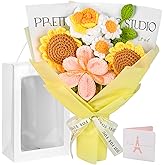 Gouraml Crochet Flower Bouquet, Crochet Flowers Handmade Yellow Roses Sunflowers Bouquet, Romantic Gift for Her, Wedding, Anniversary, Birthday Gift for Women Wife Lover Friends (Sunflower)