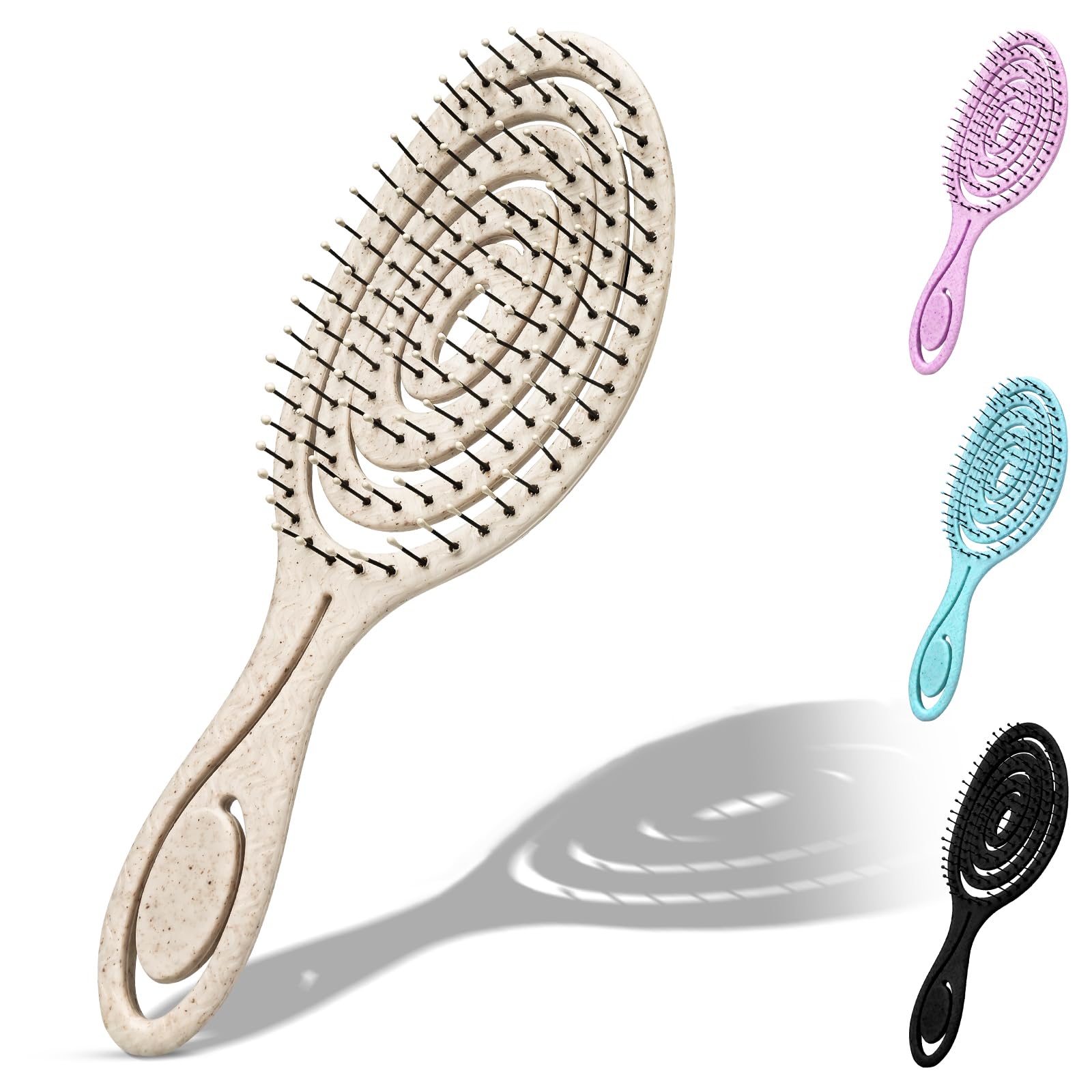 SUSNUAN Flexible Soft Pin Bristle Hair Brush, Detangling Wet & Dry Hair Brush, Gentle Spiral Brushes for Men , Comfortable Vented Detangle Brush, Anti Static Hairbrush For All Hair Types(Oatmeal)