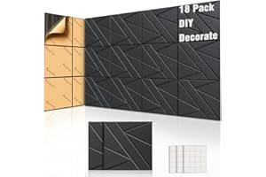 BSHEAD 18 Pack Self-Adhesive Soundproof Wall Panels, 12 x 12 x 0.4 in Sound Proof Foam Panels for Walls, 0.8lb/ft³ High Density, Thicker 0.4in, Acoustic Panels, Noise Dampening Panels for Studio Black