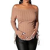 SHENHE Women's Maternity Tops Off The Shoulder Drawstring Long Sleeve Knitted Shirt Breastfeeding Clothes
