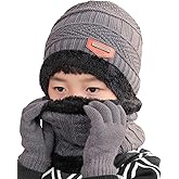 T WILKER 3Pcs Winter Hats Neck Warmer Scarf and Touch Screen Gloves Set for Kids