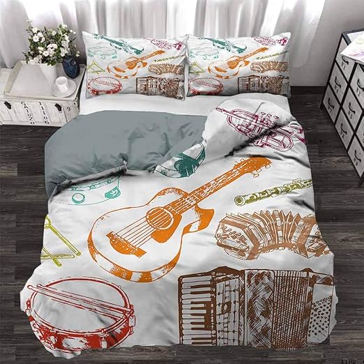 Amazon Com Houselookhome Duvet Cover Set Music Bedding Comforter Sets Concert Instruments Musical For Adult Kids Decorative 3 Piece Bedding Set With 2 Pillow Shams King Size Home Kitchen