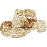 Straw Cowboy Cowgirl Hats for Women Mens Summer Beach Sun Hat