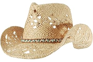 YESCRIBIR Straw Cowboy Cowgirl Hats for Women Men Summer Beach Sun Hat Panama Wide Brim Western Hat