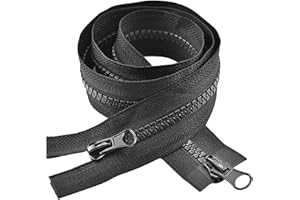 Zipper Connector, Inclusive One-Handed Zipper with Most #5 Zippers, Black Nickel Teeth Detachable for Coats, Down Jackets, Pa