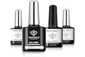 modelones Nail Dehydrator and Primer with Gel Base & Top Coat Set, Acid Free Acrylic Supplies Primer Glossy Gel Nail Polish Top Coat