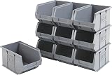 BiGDUG Plastic Parts Bins 10-Pack Stackable or Wall Mount Grey 125x150x240mm