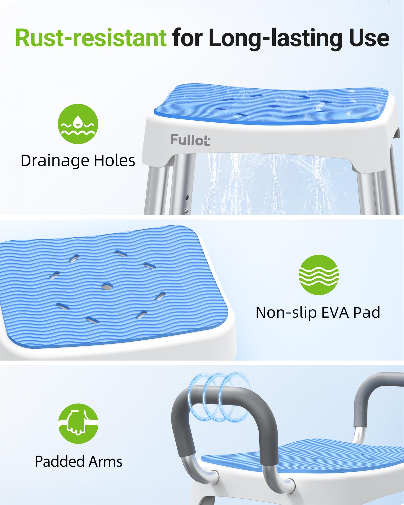 Widened Shower Chair for Inside Shower with Padded Back & Arms,400 lbs Heavy Duty & Adjustable Shower Chair for Elderly and Disabled, Non-Slip Shower Seat, Bath Chair for Tub