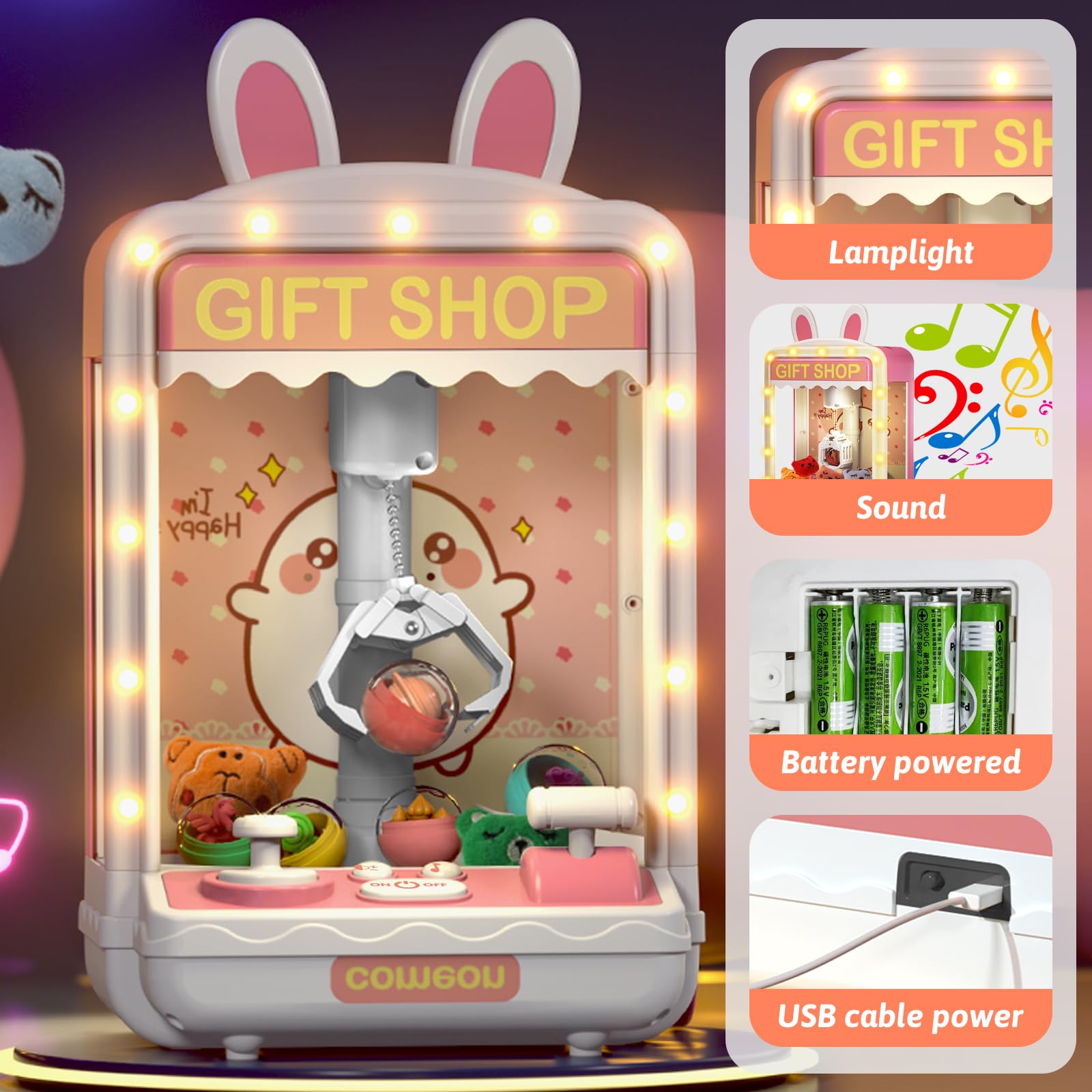 JUXUE Mini Claw Machine for Kids, Arcade Games for Home, Large Candy Claw Machine with Toys Inside, Vending Machines Toys, Prize Dispenser, Party Christmas Birthday Gifts for 6-8-10 Year Old Girls