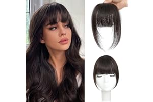 MOCA HAIR Clip In Bangs 100% Human Hair French Bangs Hair Clip Dark Brown with Temples Real Human Hair Fake Bangs Extensions For Natural Hair