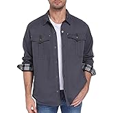 ALSOGO Men's Flannel Lined Shirt Jacket Lightweight Long Sleeved Casual Snap Button Western Cowboy Jackets