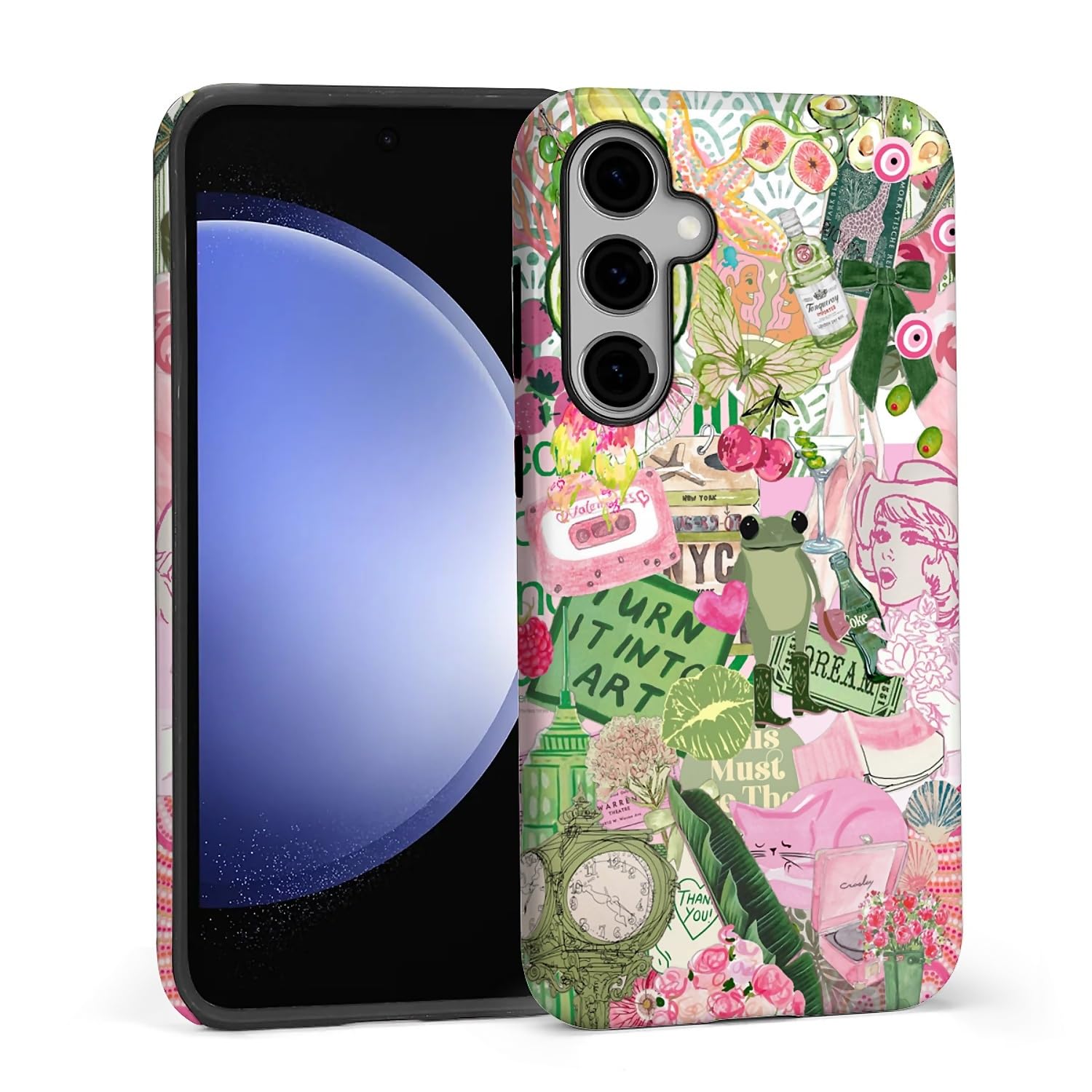 SKAMIX Case for Samsung Galaxy S24 Plus,Camera Full Shell Protection Soft Phone Case-Frog Clock Tower Fruit Collage
