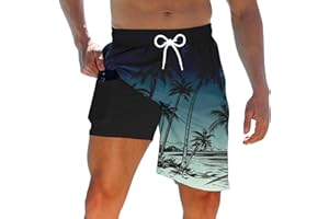 TUONROAD Mens Swim Trunks with Compression Liner 2 in 1 Board Shorts 9 Inch Quick Dry Swimming Trunks with Pockets