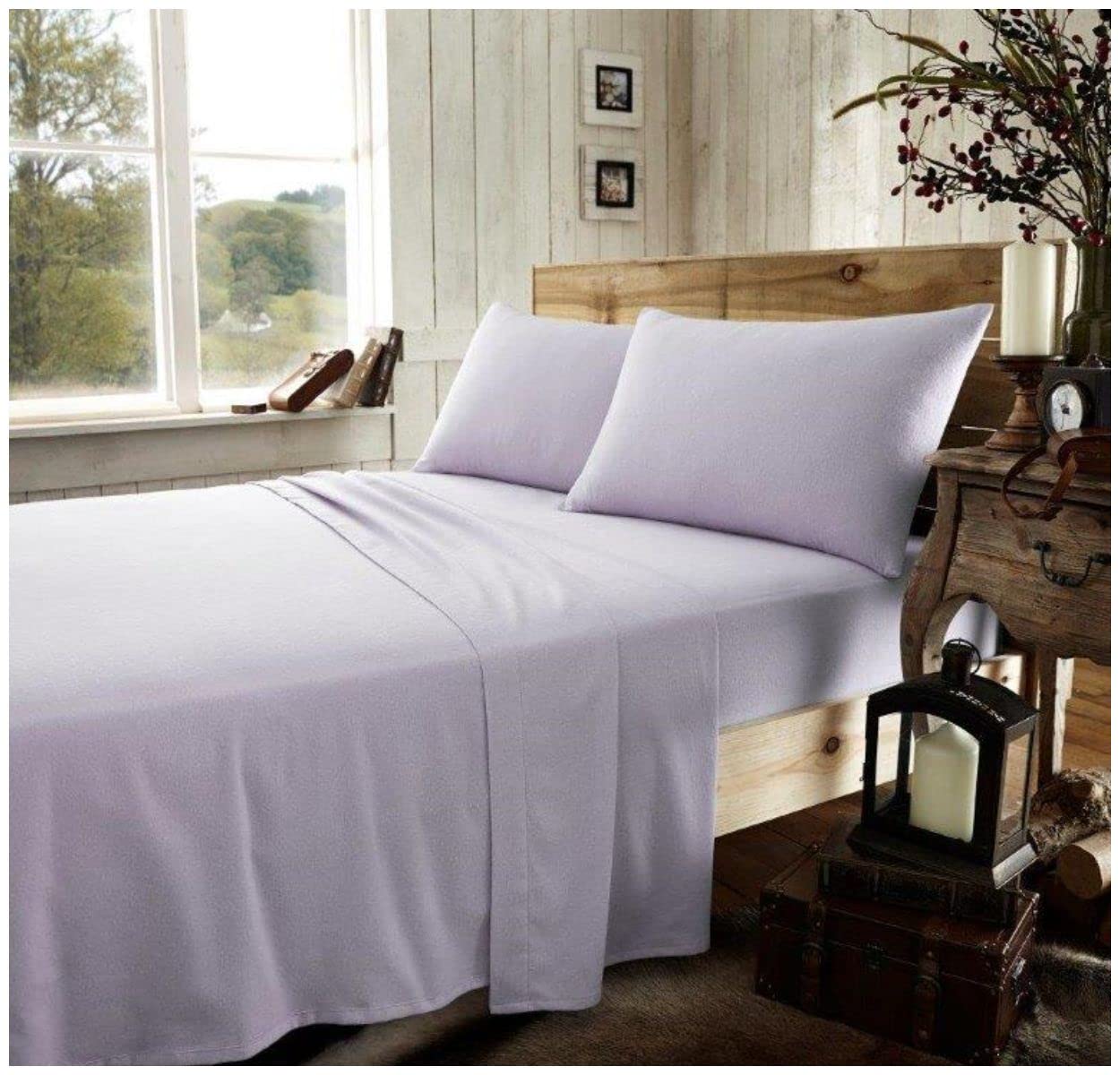 GC GAVENO CAVAILIA Brushed Cotton Bed Sheets, Flannelette Fitted Sheet With Pillowcases, Plain Flat Sheet Double, Purple, Plain Purple (671039)