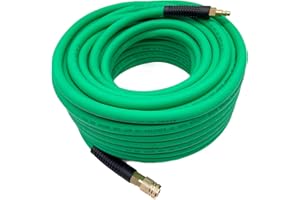 SYXQT Hybrid Air Hose 3/8-Inch x 100FT，300 PSI Heavy Duty, Lightweight, Kink Resistant, All-Weather Flexibility with 1/4-Inch Industrial Air Fittings and Bend Restrictors,Green