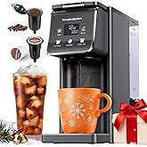 TWOMEOW K Cup Coffee Maker With Bold Setting, Single Serve Hot & Iced Coffee Maker for K-Cup and Grounds, 52oz Removable Reservoir, 6 to14oz Brew Sizes, Pod Coffee Machine With Reusable Filter, Gray