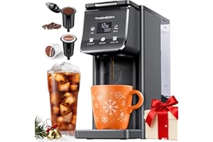 TWOMEOW K Cup Coffee Maker With Bold Setting, Single Serve Hot & Iced Coffee Maker for K-Cup and Grounds, 52oz Removable Reservoir, 6 to14oz Brew Sizes, Pod Coffee Machine With Reusable Filter, Gray