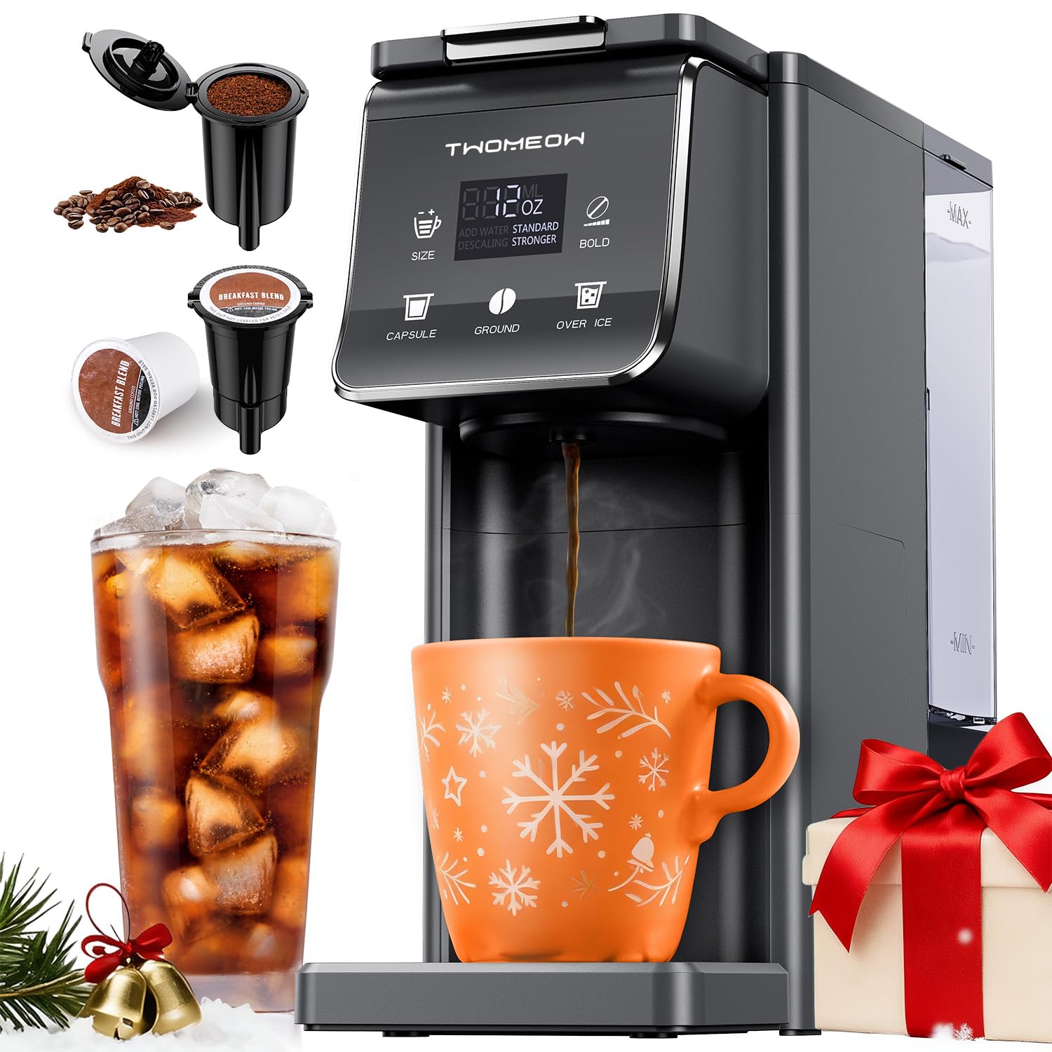 Photo 1 of ***Missing Accessories****TWOMEOW K Cup Coffee Maker With Bold Setting, Single Serve Hot & Iced Coffee Maker for K-Cup and Grounds, 52oz Removable Reservoir, 6 to14oz Brew Sizes, Pod Coffee Machine With Reusable Filter, Gray
