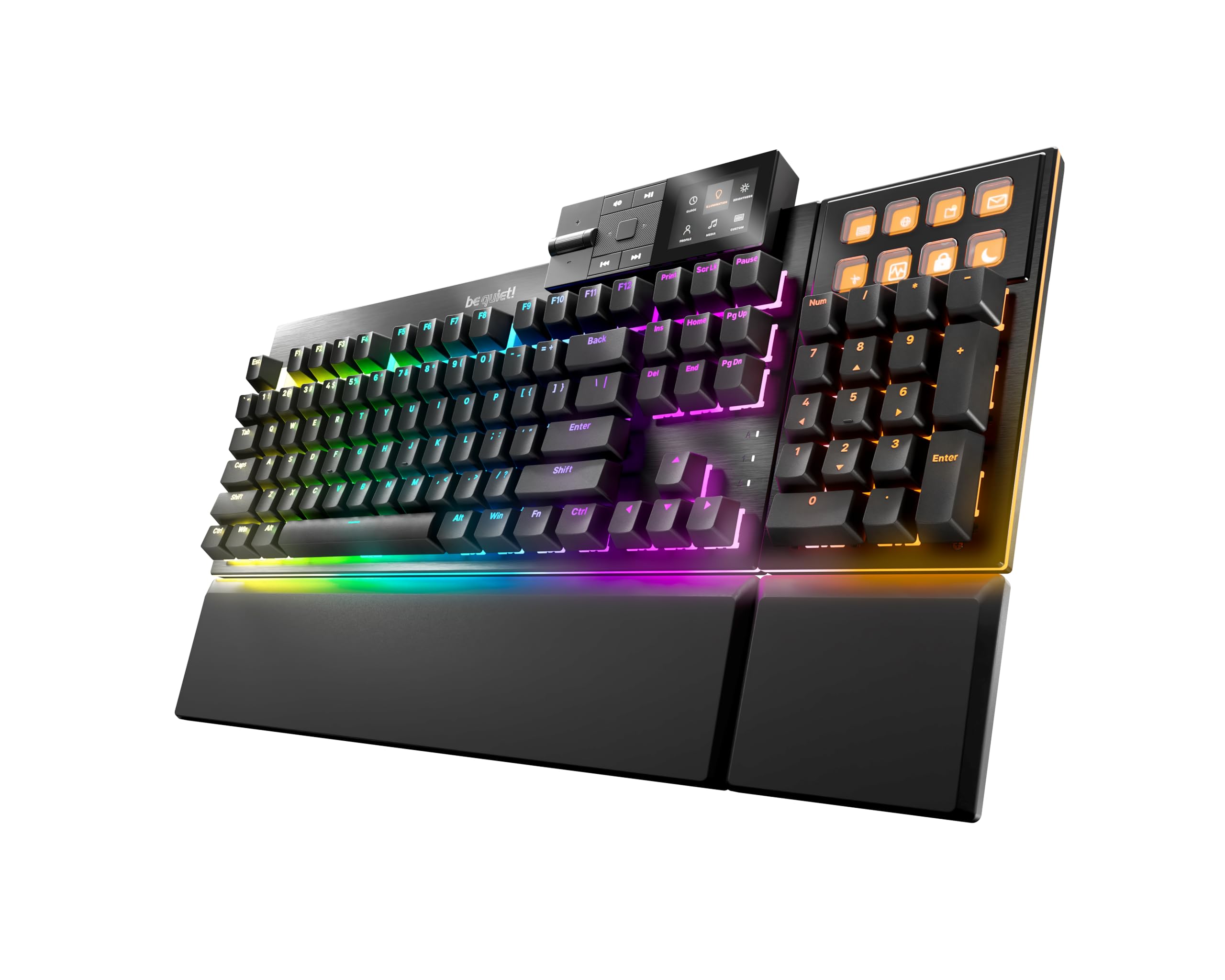 be quiet! Dark Mount Mechanical Keyboard | Tactile | Hot-Swappable Lubricated Silent Switches | Detachable Numpad and Media Dock | Programmable ARGB Keys | Quality PBT Double Shot Keycaps | BT002US