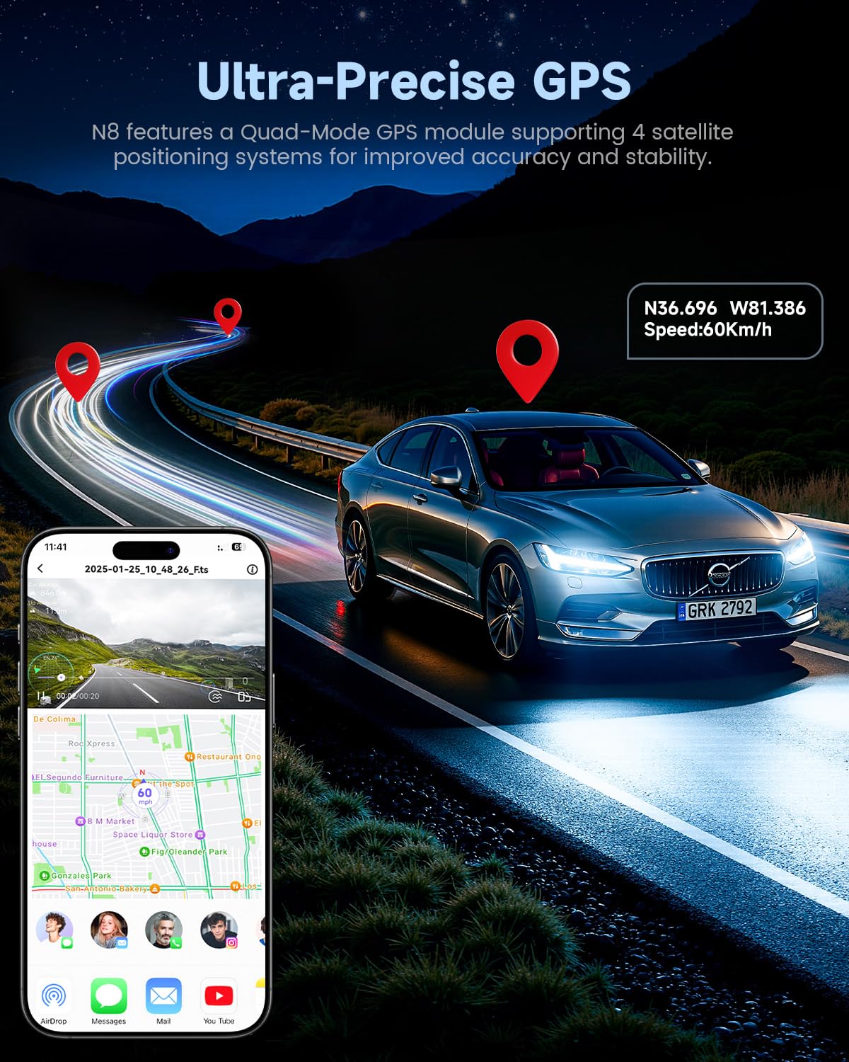 COOLCRAZY Dash Cam Front Rear - 4K+1080P Full HD Dashcam Free 64GB Card, with 5G WiFi GPS, Dual Dash Camera for Cars with 3