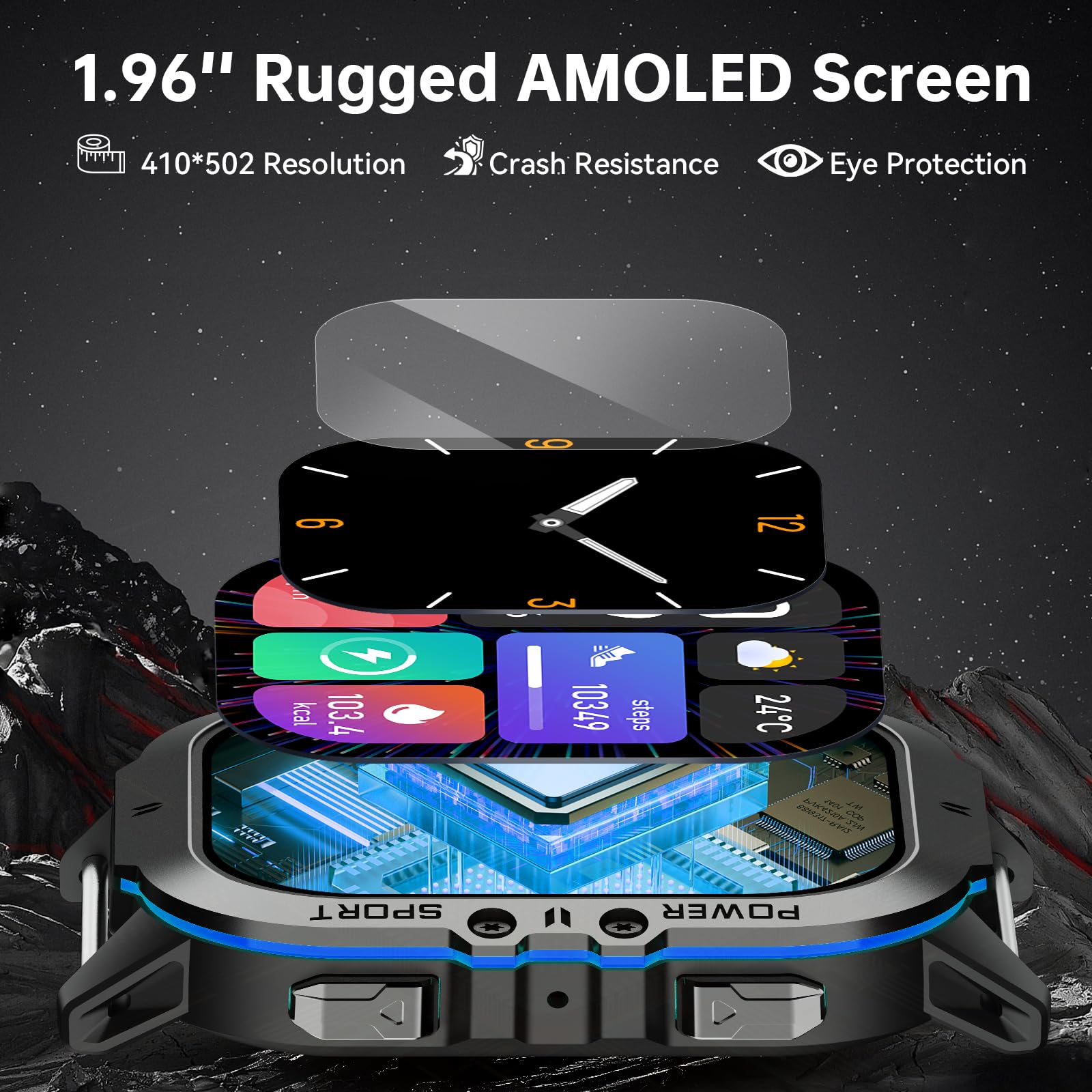 OUKITEL BT20 Military Smart Watches for Men(Answer/Make Calls), 1.96'' Fitness Smart Watches for Android/iPhone, Waterproof Smart Watch with Blood Pressure/Heart Rate/100+ Sport Modes, Watches for Men