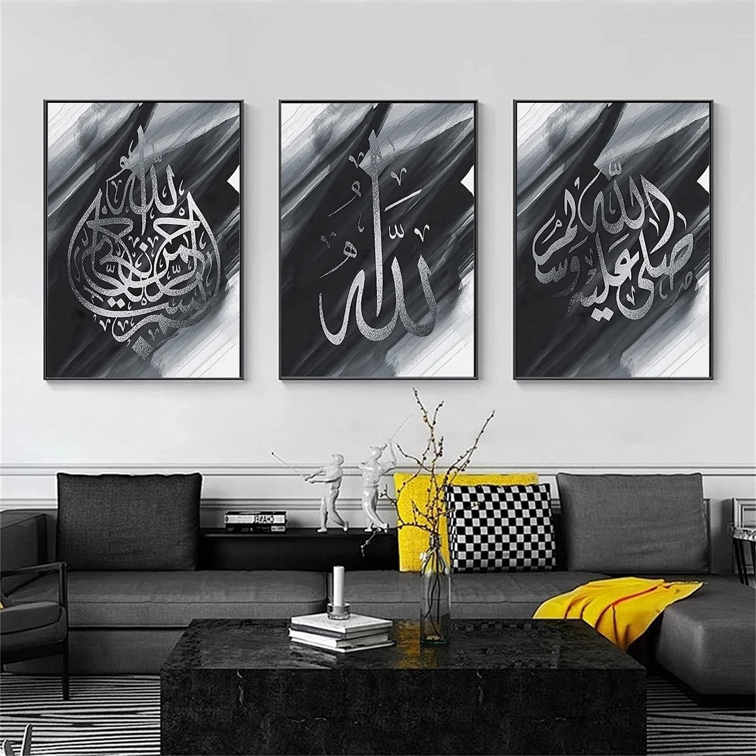 QPLGTU Islamic Art Canvas, Arabic Marble Painting, Living Room & Bedroom Decoration, Frameless Wall Canvas Poster Set (Style 3, 3x20x30cm)