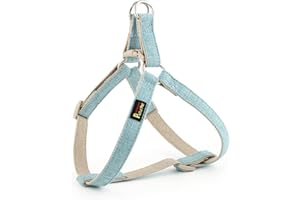 Plutus Pet Cotton Hemp Step in Dog Harness, Sustainable, Lightweight and Escape-Proof, Quick Fit Dog Harness for Puppy Small Medium and Large Dogs, Light Blue, M