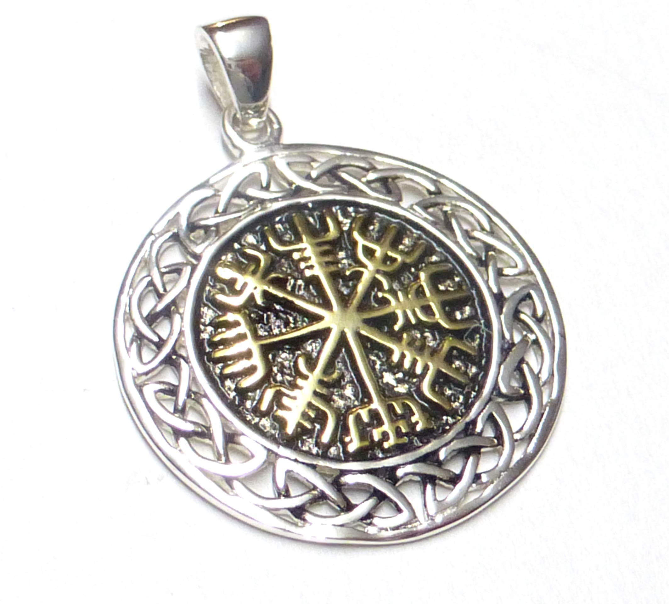 Silver Viking Compass Pendant Pendant Sterling Silver Surface Partly Gold-Plated Jewellery Unisex Symbol of Protection, Sterling Silver