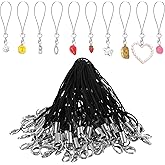 Yuanan 100Pcs Phone Charms Strap with Lobster Clasp, Black Keychain String Phone Charm Kit, Phones Accessories Charm for USB Keychains DIY Jewelry Accessories(Black)