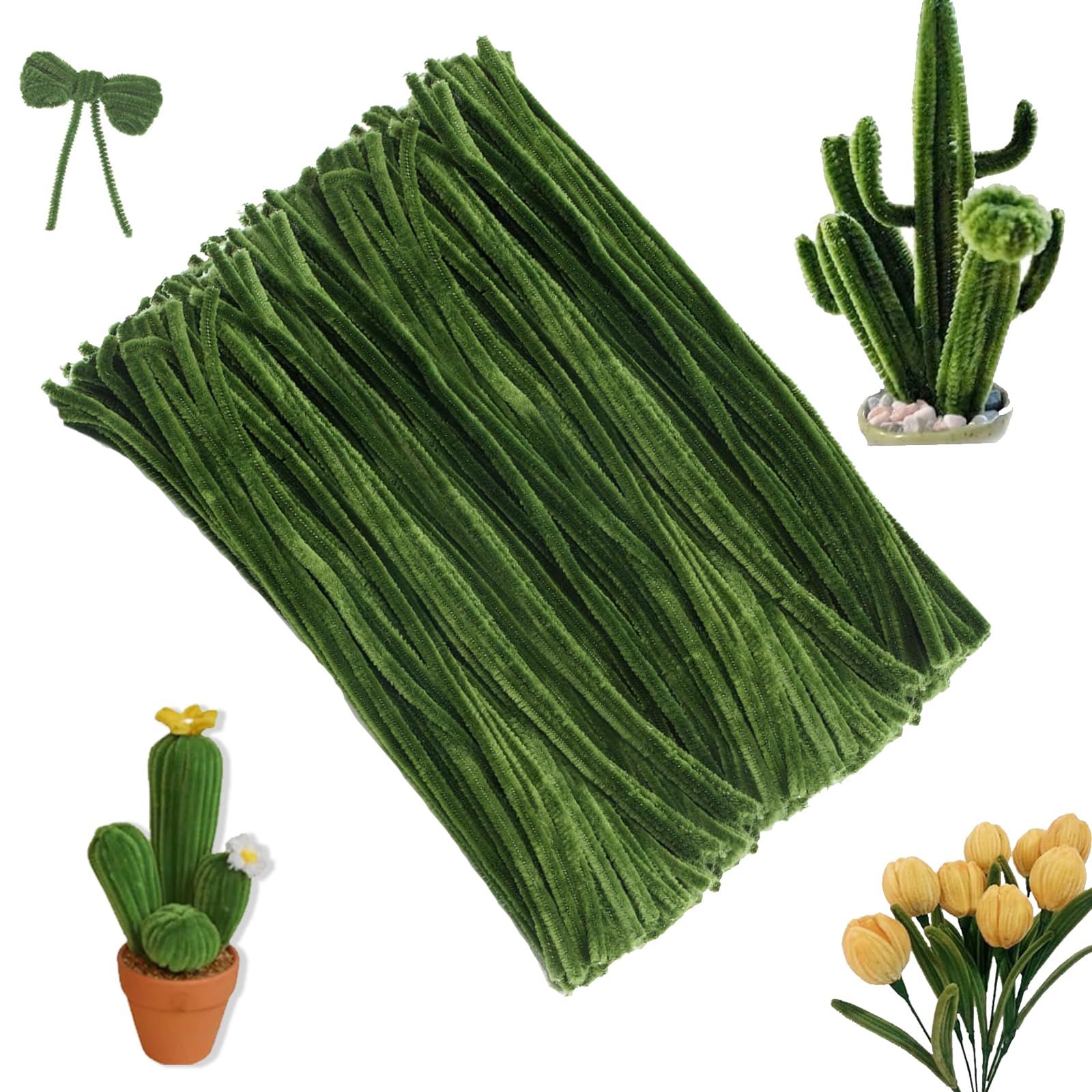 MisFun Pack of 200 Pipe Cleaners, 30 cm Pipe Cleaners, Green Pipe Cleaners for Arts and Crafts, Pipe Cleaners Flowers, Pipe Cleaners for Crafts, Chenille Wire, for DIY Craft Projects Decorations