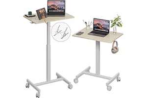 GAMORK Mobile Small Standing Desk, Gas Spring Adjustable Height Rolling Portable Laptop Desk with Lockable Wheels, Computer W