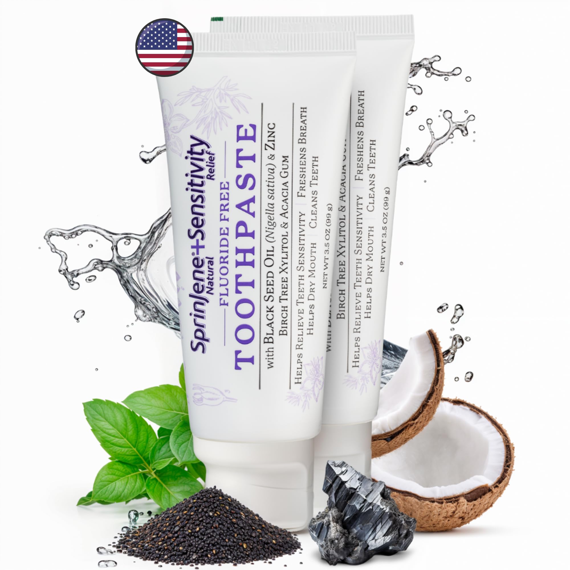 Photo 1 of ***Factory seal***
SprinJene Fluoride Free Toothpaste - Patented Natural Toothpaste with Black Seed Oil & Zinc - Made in The USA - Vegan Non Fluoride for Fresh Breath Preservative Free (2 Pack)