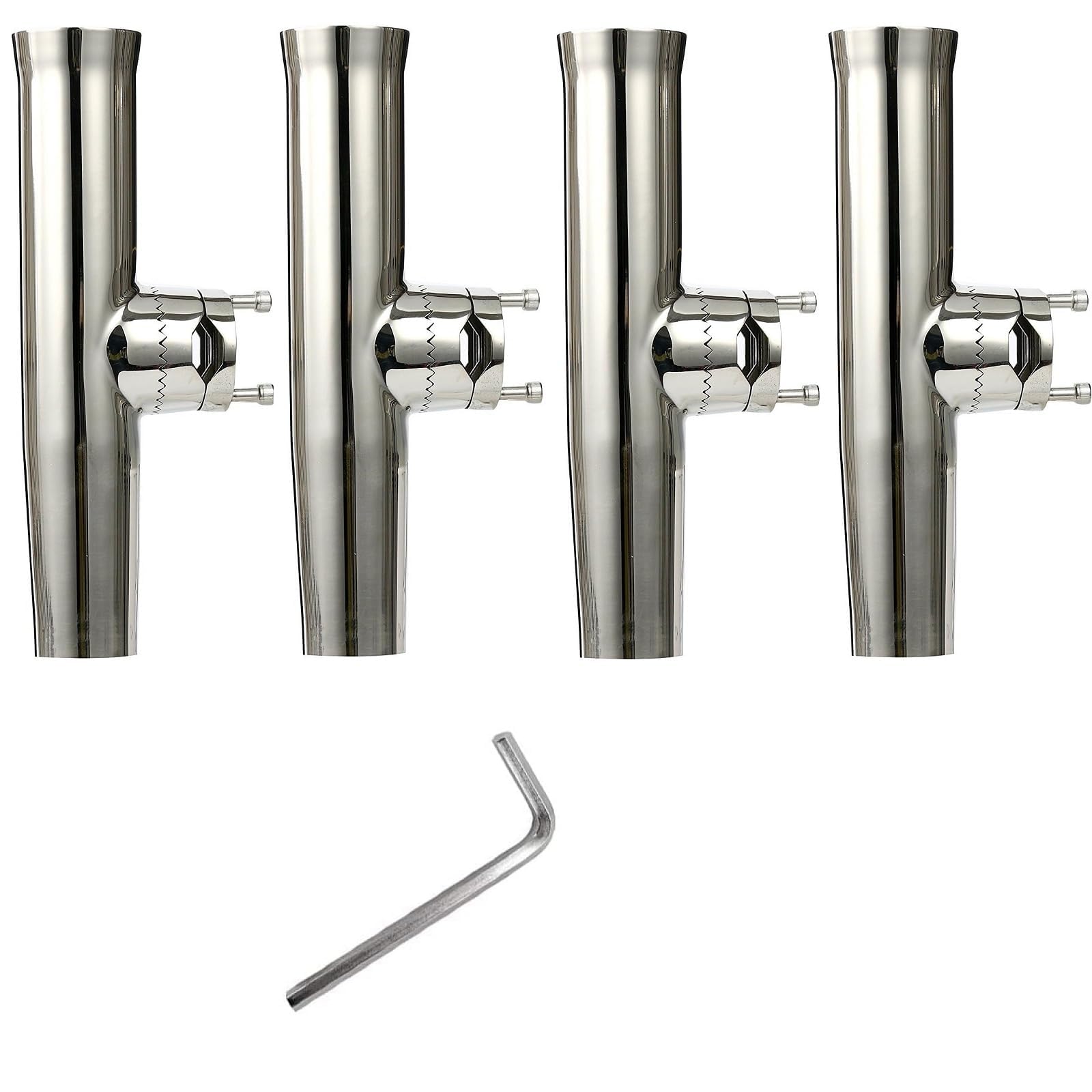 (4x) Amarine-made Stainless Tournament Style Clamp on Fishing Rod Holder for Rails 7/8" to 1", Rail Mount Rod Holder