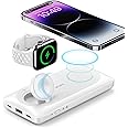 VRURC Magnetic Wireless Charger, 10000mAh Portable Charger, 3 in 1 Power Bank, 22.5W Fast Charing Compatible with iPhone Series, Apple Watch and AirPods 3/2/Pro - White