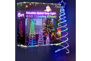 Shine Decor 5FT Spiral LED Christmas Tree Light, Sturdy Double Spiral 252 LEDs Lighted Xmas Tree Decoration with Star Finial, Remote RGB Color Chasing Helix Illuminate Holidays, 24V Safe ETL Adapter