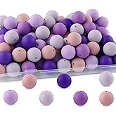Lovyomi 60pcs 19mm Silicone Beads for Keychain Making Mix Color Round Beads for Pens and Bracelet Crafts(Purple)