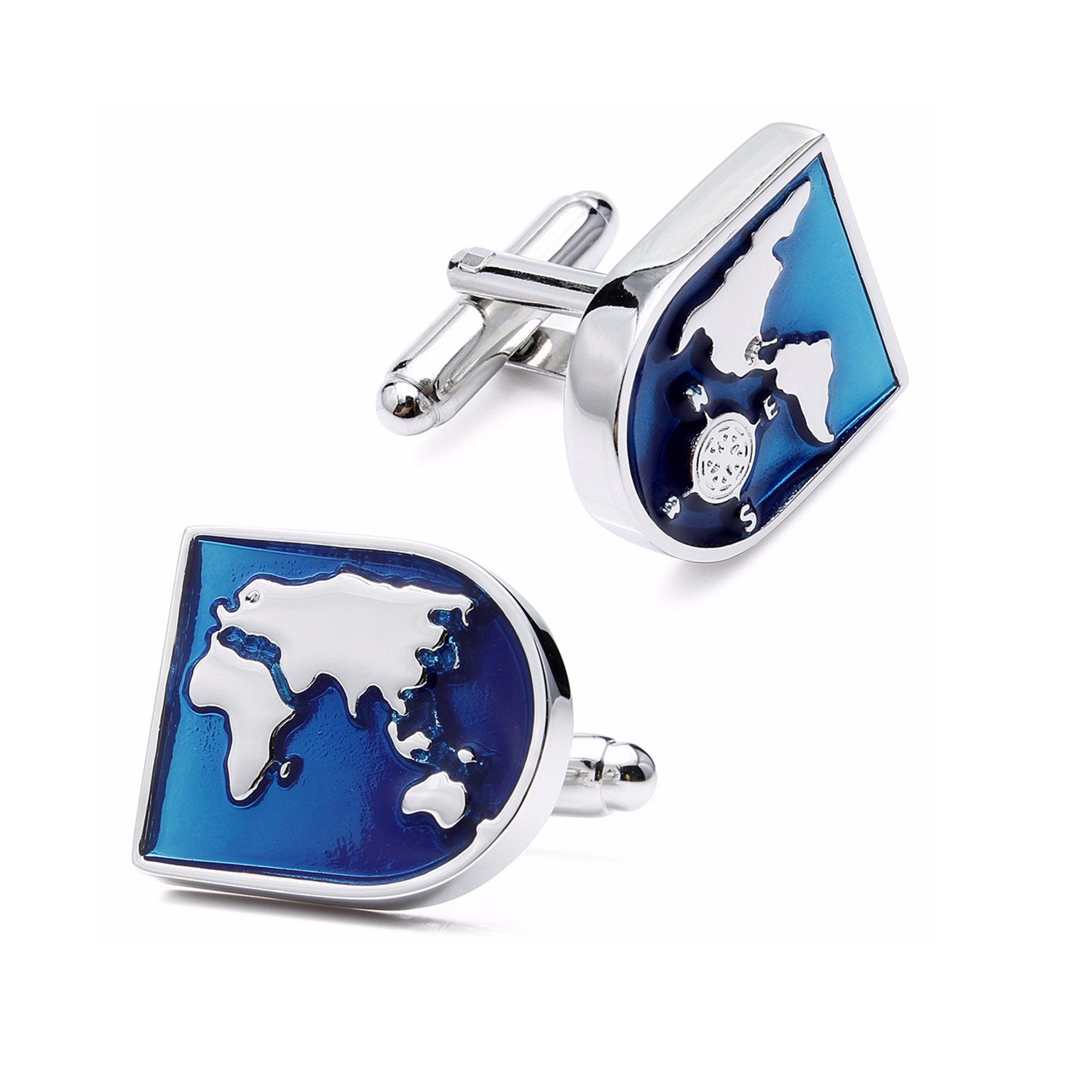 ODETOJOY 1 Pair World Map Cufflinks for Men Cufflink Silver Modern Globe Earth Shirts Cuff Links Wedding Novelty