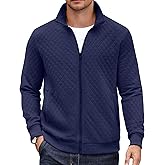 COOFANDY Men's Quilted Full Zip Sweatshirt Zip Up Jacket Lightweight Stand Up Collar Jacket Hoodless Sweatshirt Navy