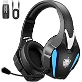 PHOINIKAS Wireless Gaming Headset for PS4 PS5 PC Switch, Wireless 2.4GHz Gaming Headphones with Detachable Noise Canceling Mic, 7.1 Stereo Sound, Only 3.5mm Wired Mode for Xbox Seires - Blue