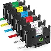 Anycolor 6-Pack Compatible with Brother P Touch TZe TZ Label Tape 12mm 0.47 Laminated (White/Clear/Red/Blue/Yellow/Green) for Ptouch PT-D210 PT-H110 PT-D220 PTD400 PTD410 Label Maker