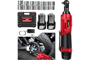 YIYAI Cordless Electric Ratchet Wrench Set, 3/8" Ratchet Wrench, 12V Power Ratchet Driver with Fast Charger and 300 RPM Speed, 7 Sockets Cordless Ratchet Set with 2*1500 mAh Batteries for Table, Bike, DIY