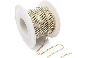 LYFJXX 1 Roll 10 Yard 2MM Crystal Rhinestone, AB Color Rhinestone Close Chain Trim for DIY Jewelry Crafts DIY Crystal Claw Chain(Gold)