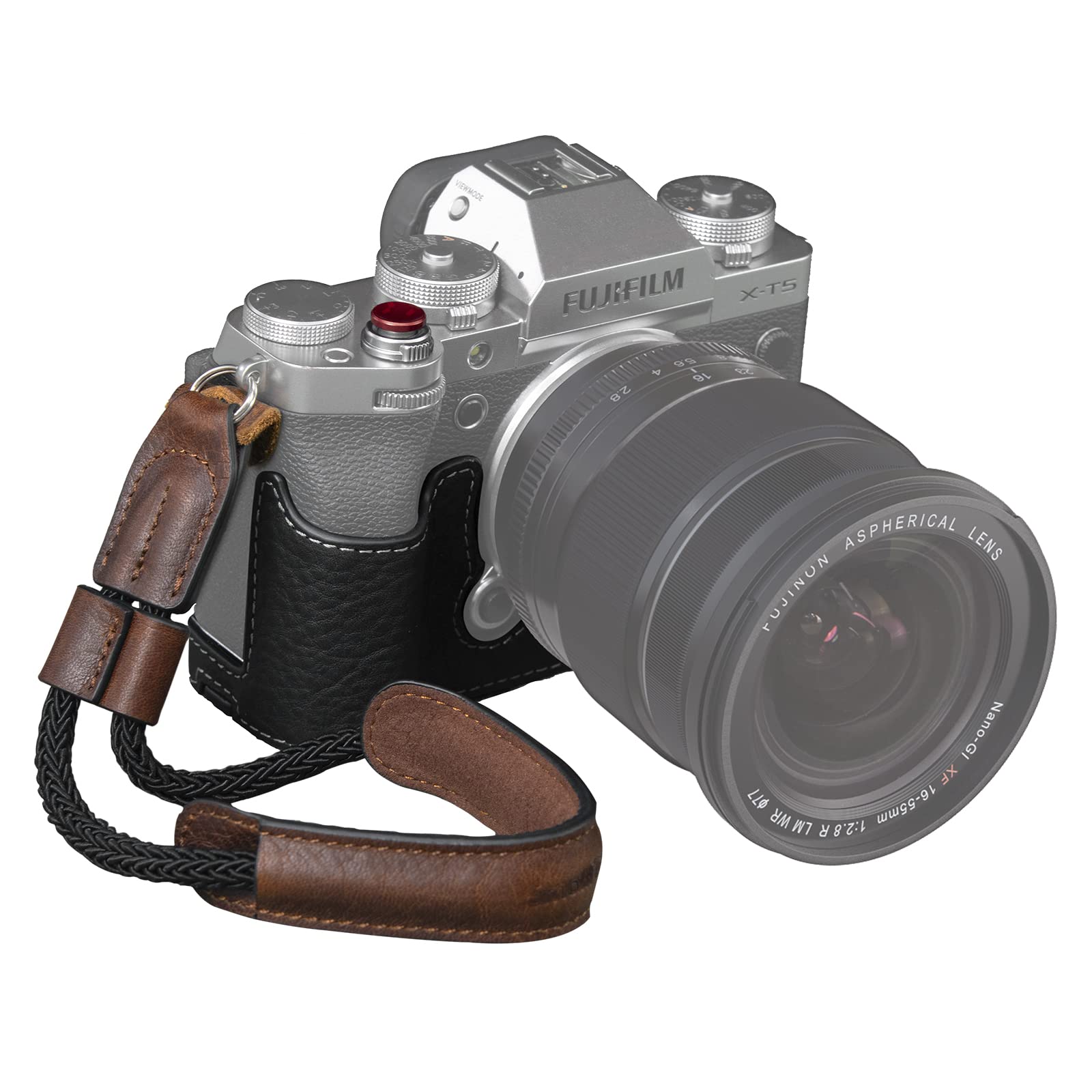 SMALLRIG X-T5 Half Case with Wrist Strap and Shutter Button, Retro Style Brown Leather Camera Case with Aluminum Baseplate for FUJIFILM X-T5-3927