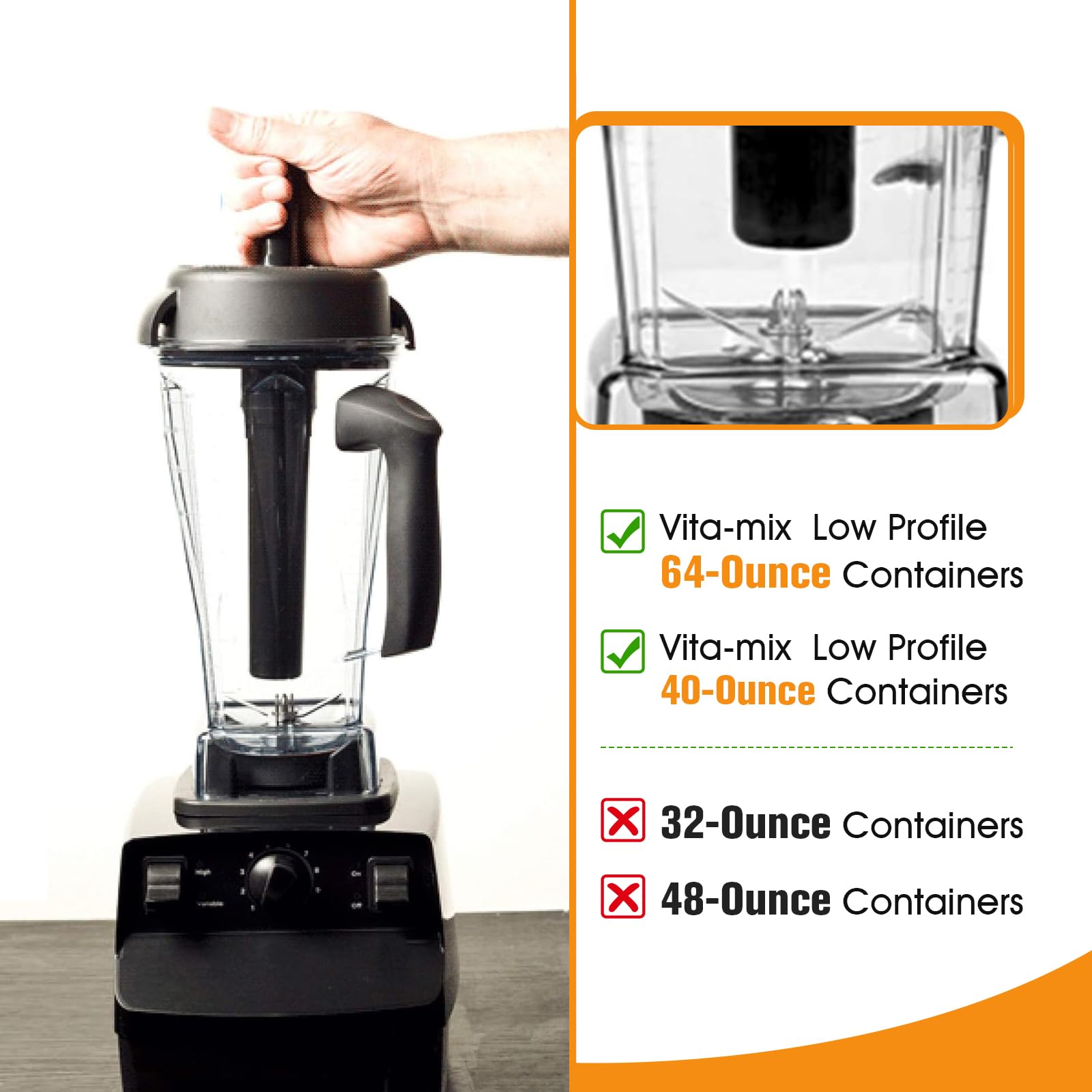 Low Profile Blender Tamper Tool Plunger, Compatible with Vitamix Low Profile 64-Ounce and 40-Ounce, Professional Series Pro 750 5300 7500 Blender