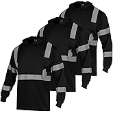VENDACE 3pcs Safety Reflective High Visibility Long Sleeve ANSI Class 3 Hi Vis Construction Work T Shirts for Men with Hood