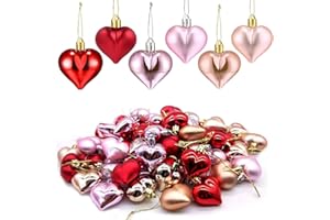 60Pcs Valentine's Day Heart Ornaments - Valentine's Mother's Day Heart Baubles Shaped Hanging Ornaments Decoration for Valent