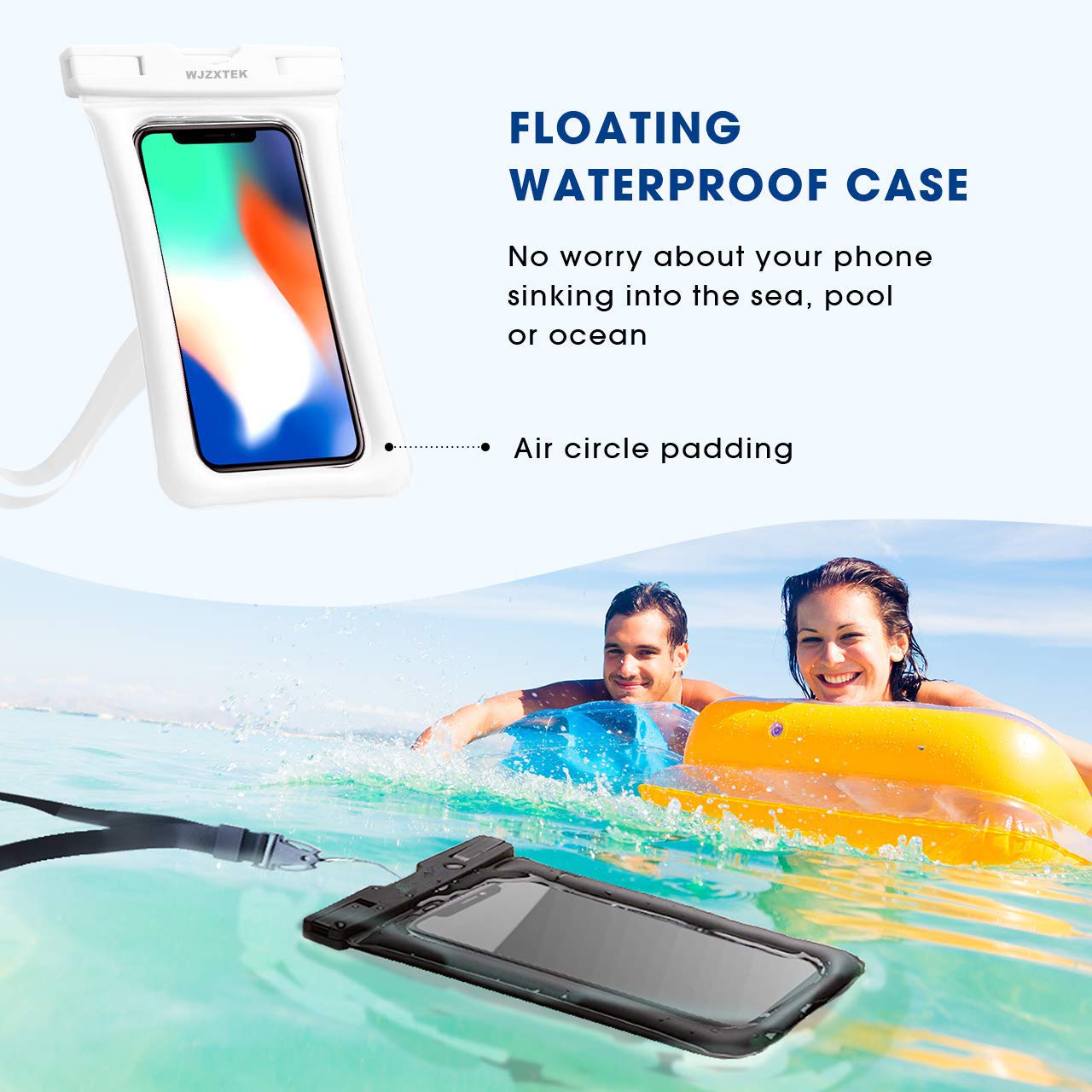 WJZXTEK Universal Floating Waterproof Case,IPX8 Waterproof Phone Pouch Underwater Dry Bag,Compatible iPhone Xs Max/Xr/X/8/8plus/7/7plus Galaxy s9/s8 Note 9/8 Google Pixel up to 6.5\