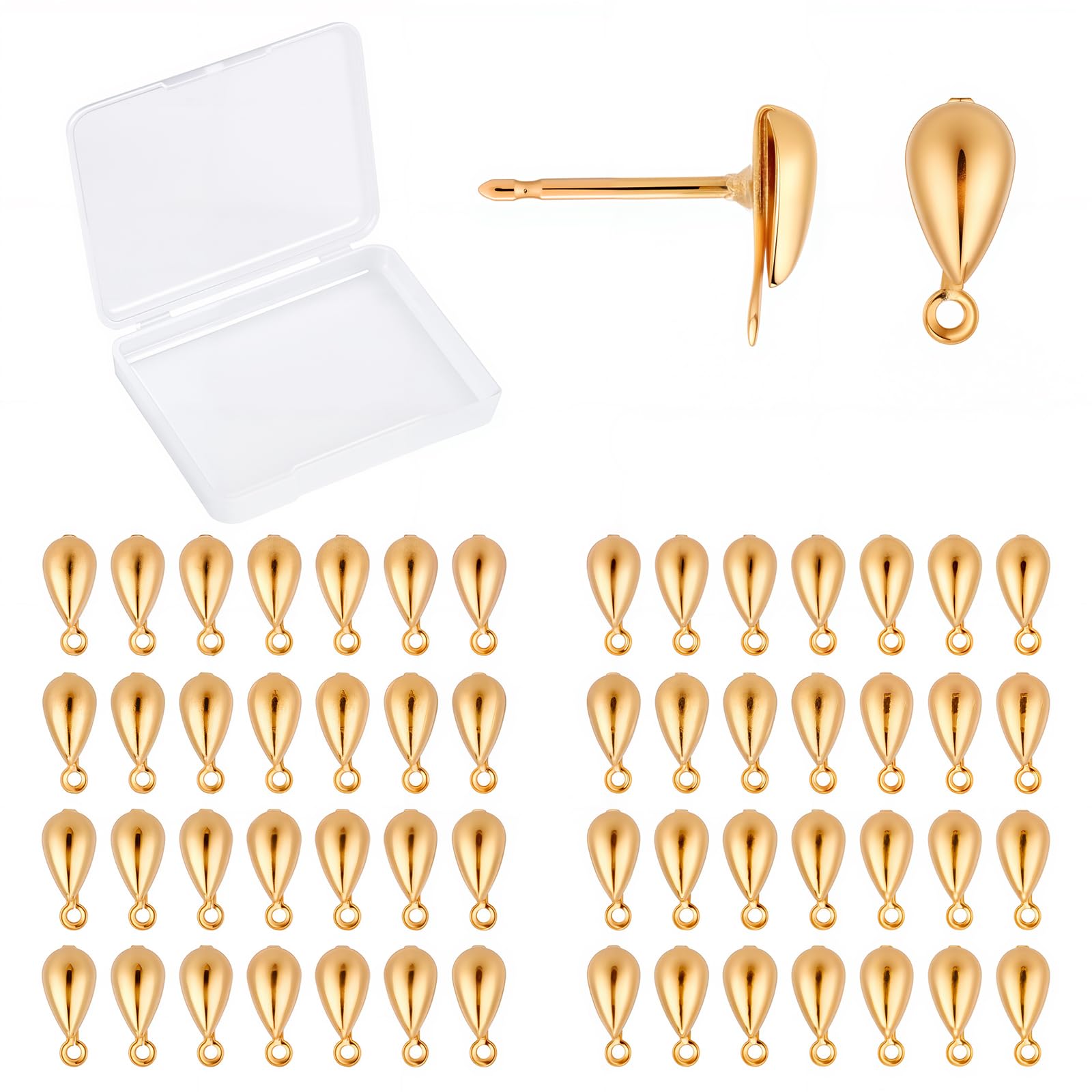 CREATCABIN 1 Box 100Pcs 18K Gold Plated Teardrop Brass Stud Earring Findings Earring Posts Stud Earrings Components Earring with Loop for DIY Earring Jewelry Making 12x9x4mm — image 1