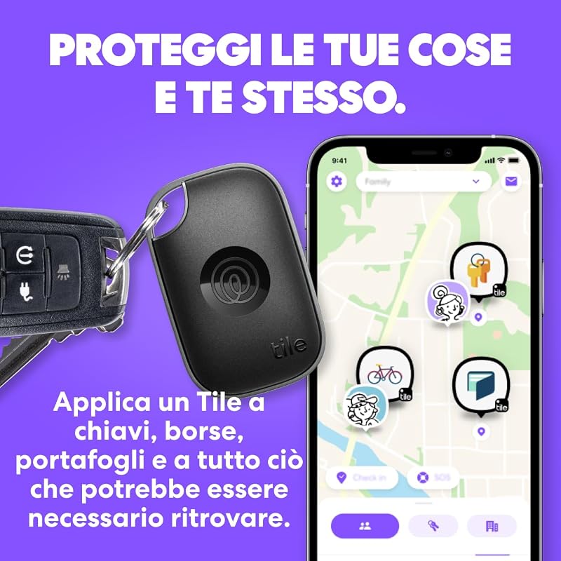 Tile Pro - Localizzatore, cerca oggetti e tracker Bluetooth per chiavi, borse e altro. Compatibile con iOS e Android. Trova telefono. Pacchetto da 4 (Nero/Bianco)